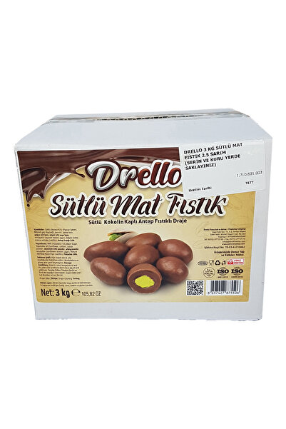 Drello Mat Sütlü Kokolin Kaplı Antep Fıstıklı Draje 3 kg (2.5 Sarım)