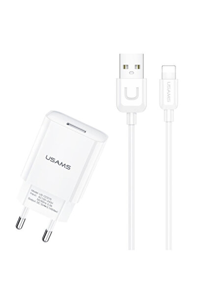 Usams φορτιστής τοίχου T21OCLN01 με καλώδιο Lightning, USB 2.1A, λευκός