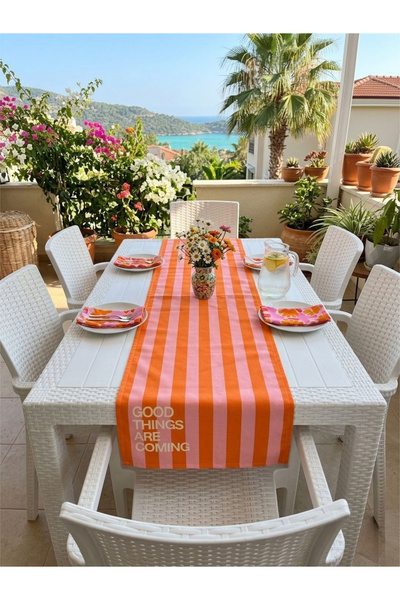 RahanDesign GOOD THINGS ARE COMING Covor decorativ cu dungi scrise - 45x145cm...