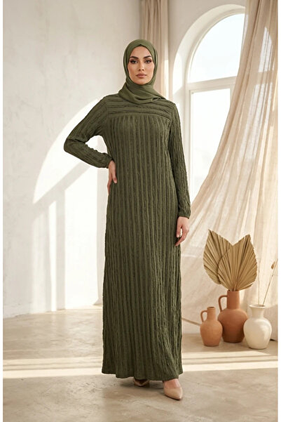 sefamerve Ruffle Detailed Elastic Sleeves Hijab Dress 0560-06 Khaki