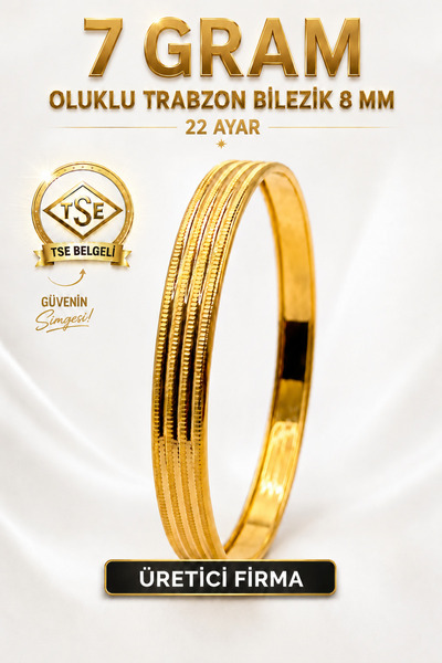 Aks Gold 22 Ayar TSE Belgeli 7 GRAM Oluklu Trabzon Bilezik 8 mm Gold Altın Bi...