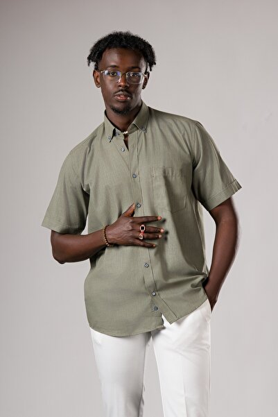 ADVANTE Collared Buttoned Classic (Loose) Cut Short Sleeve Summer Shirt with ...