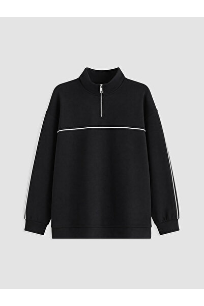 LC Waikiki Lcw Modest Black Soft Touch Oversized Women's Sweatshirt Tunic