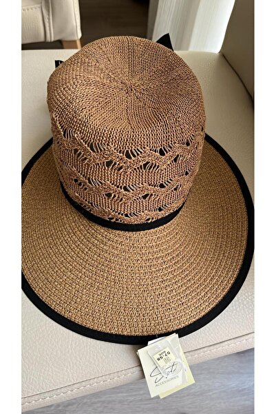 ZRN AKSESUAR Women's Straw Summer Hat with Adjustable Velcro Band and Bow Det...