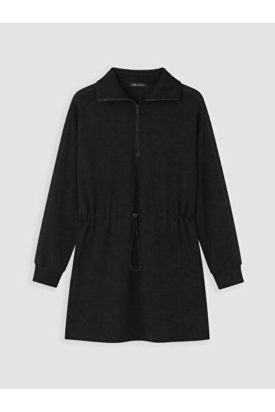 LC Waikiki Lcw Modest Black Zippered High Collar Women's Sweatshirt Tunic