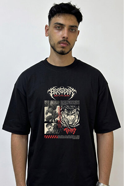 Anetos Guts Berserk_21 Design Printed Oversize Black T-Shirt