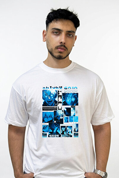 Anetos Satoru Gojo_2 Design Printed Oversize White T-Shirt