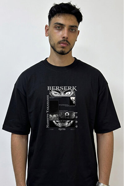 Anetos Berserk Guts_16 Design Printed Oversize Black T-Shirt