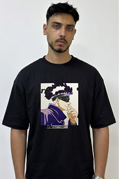 Anetos Gojo Satoru_32 Design Printed Oversize Black T-Shirt