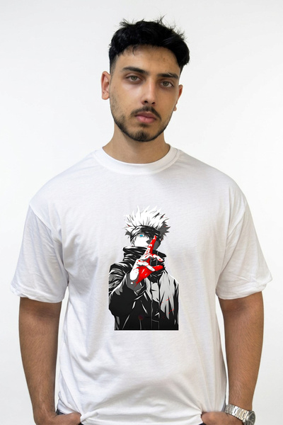 Anetos Gojo Satoru_59 Design Printed Oversize White T-Shirt
