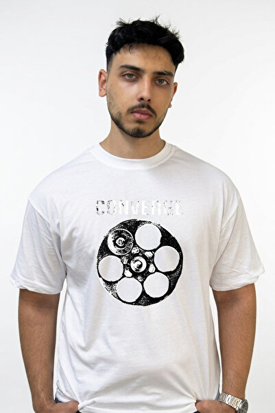 Anetos Converge Revolver Design Printed Oversize White T-Shirt