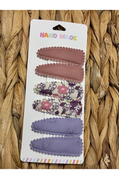 Sade çiçek ve ekose desenli 6cm 6lı kumaş çıt çıt toka
