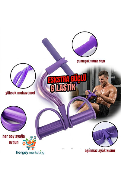 HerŞey Marketing 6 Lastikli Spor Aleti Body Trimmer Pilates Direnç Lastiği Ka...