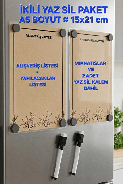 URDE YAZ SİL İkili Set - Mıknatıslı Yaz Sil Alışveriş ve Yapılacaklar Listesi...
