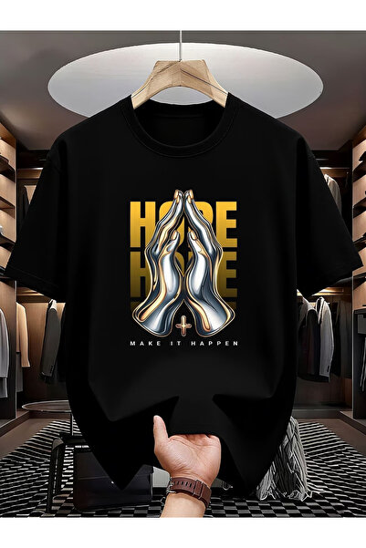 NOURAM تي شيرت رجالي صيفي بتصميم الشارع مع طباعة 'HOPE MAKE IT HAPPEN' - قميص...