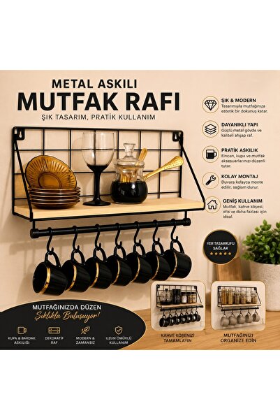 Empressco Duvara Monte Metal Kupa Askılığı Raflı – Mutfak Organizeri Bardak v...