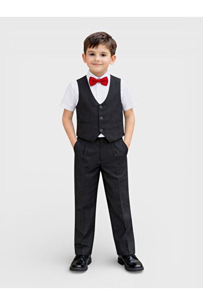 Victor and Jane By Styli Boys 4-Piece Waistcoat, Shirt, Trousers and Bow Tie Set