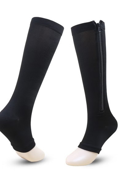 TAPIT Compression Socks for Women & Men with Zipper, Medical Open Toe Calf Kn...