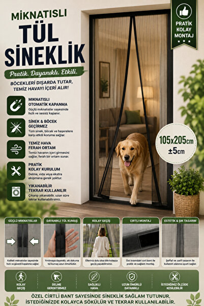 nextbuy 105x205cm Manyetik Mıknatıslı Sineklik Kapı Tülü Sinekliği Balkon Bah...
