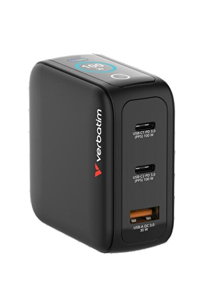 Verbatim Mini GaN 100W Încărcător rapid de perete USB-C/USB-A, Negru