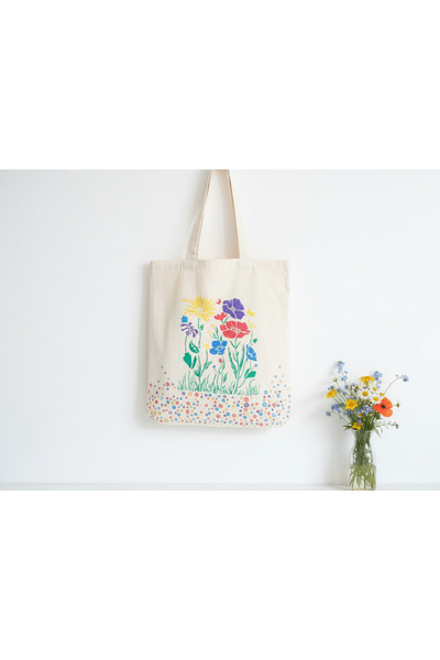 Vogue Visage Wildflower Garden Hand-Painted Canvas Tote Bag