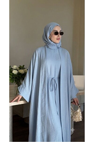 YS BUTİK TAŞ DETAYLI ASTARLI ABAYA TAKIM