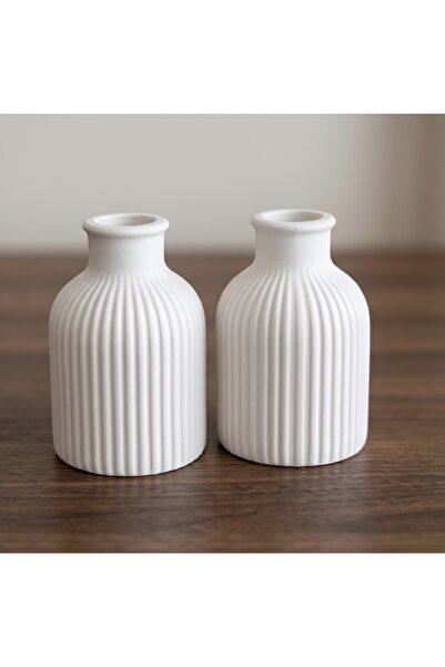 FLORYN Set of 2 Modern Decorative Vases with White Stripes Stylish Home Decor...