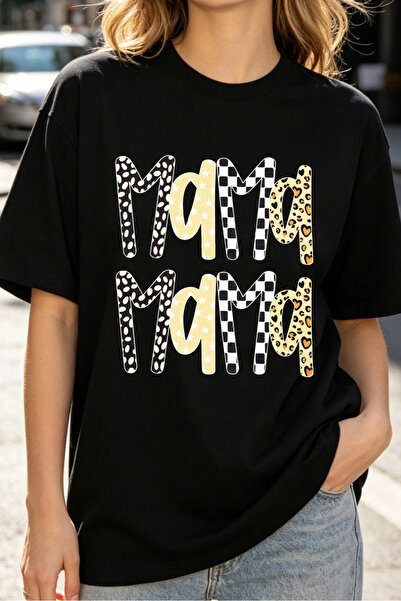 Fleck تي شيرت نسائي مطبوع عليه عبارة Mama Mama، تصميم عصري غير رسمي باللون ال...