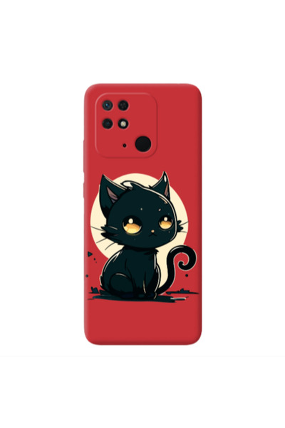 Other Xiaomi Redmi 10C Black Cat Red Colored Silicone TPU Θήκη