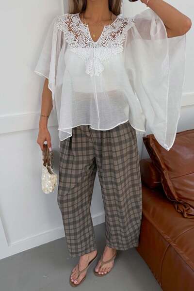 mylove Lace Collar Viscose Blouse White