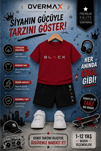 OVERMAX Black Printed Children's Set – T-Shirt & Shorts 2-Piece Combination |...