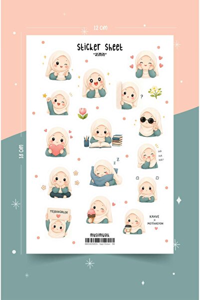 MuslimWalk Asmin – Sevimli Müslüman Kız Sticker Seti #198