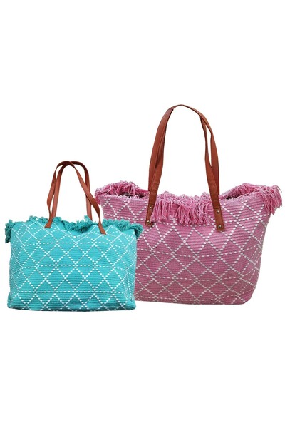 Summertiempo Τσάντα Παραλίας Cotton με Ρόμβους 50x35x14cm 623139