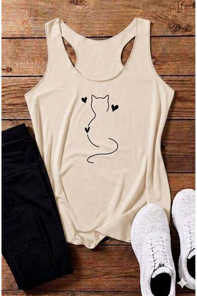 BW Bravely Wear Hearted Cat Printed Women's (Swimmer) Model Strappy T-Shirt