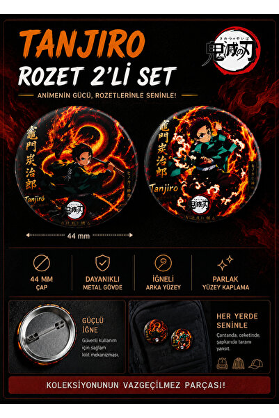 Fynbos Tanjiro 44 mm Anime Rozet 2'li Set – Demon Slayer Kimetsu no Yaiba Met...