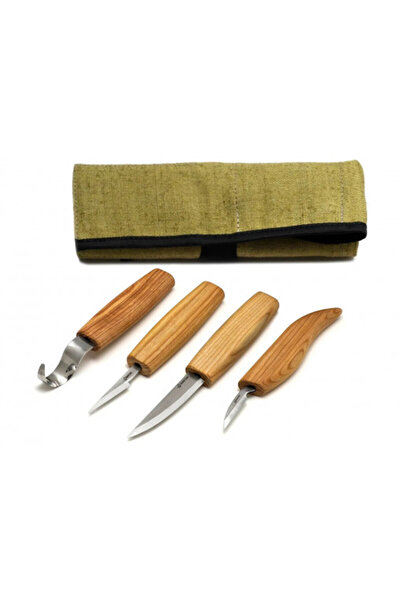 BeaverCraft S 09 Set de 4 cuțite pentru sculptură în lemn/dăltuire, în husă d...