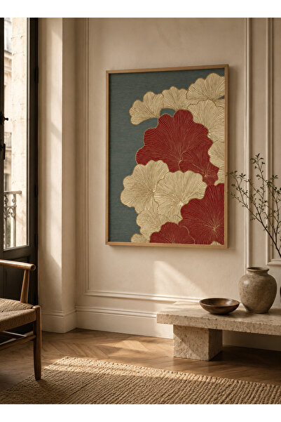 Boho wellness studio Ahşap Çerçeveli Ginkgo Yaprakları Poster Tablo | Modern ...