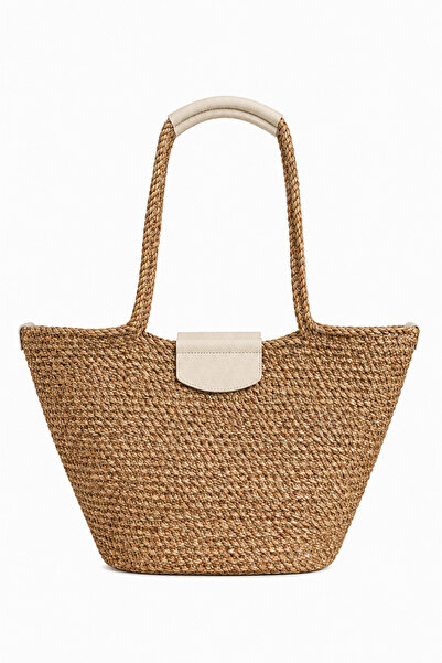 MaVaux Palma Large Size Straw Shoulder Bag with Genuine Leather Detail, Handm...