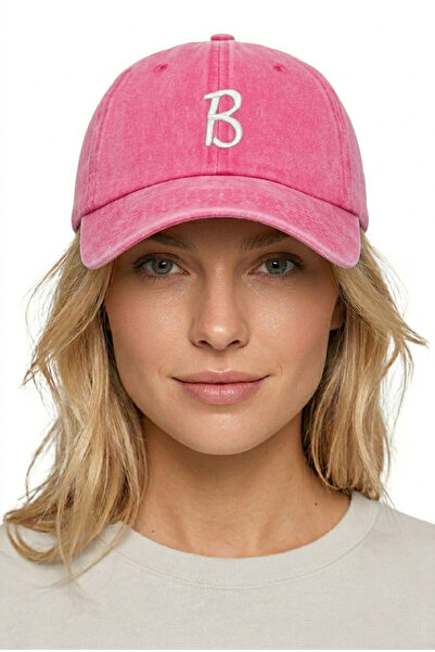 ŞapkaMania Letter B Pink Embroidered Washable Vintage Unisex Hat