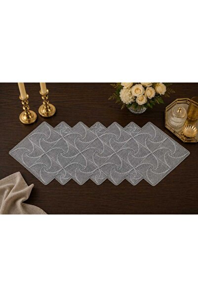 Lena Maison Zambak Silver Glitter Lace Runner/Table-Console Cover 35X105 cm