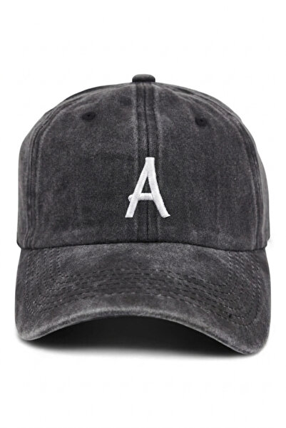 ŞapkaMania Letter a Black Embroidered Washable Vintage Unisex Hat