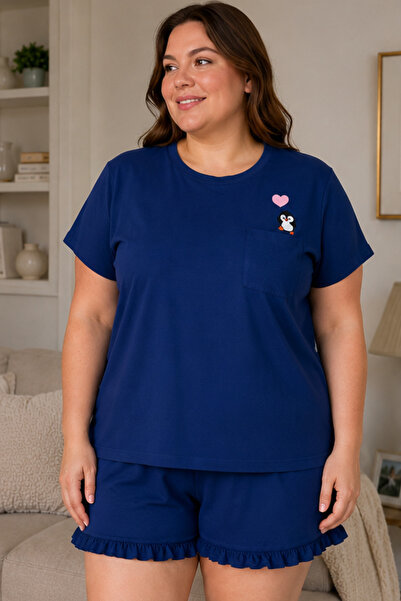 Laperissa Penguin Printed Navy Blue Knitted Pajama Set