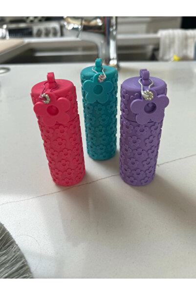 DU&ER 3-Piece Floral Themed Lipstick and Lip Balm Holder Keychain Carrying Case