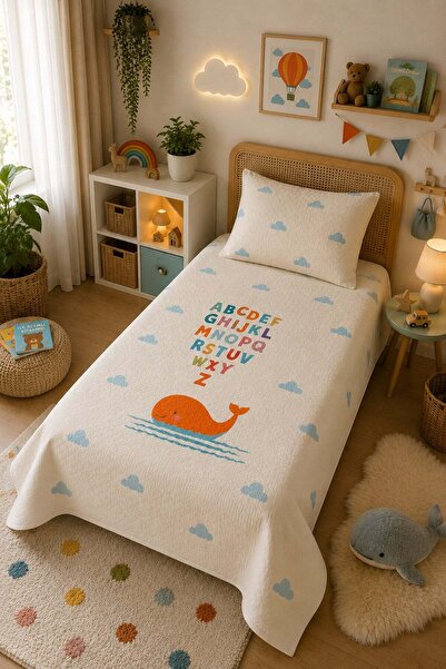 Evdek Bebek ve Çocuk Odası Alpha Whale – Alfabe Tek Kişilik Pike Takımı 160X2...