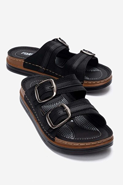 CCWAY AYAKKABI Foxter 2 Buckle Men's Slippers Black
