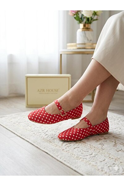 AZR Women's Polka Dot Buckle-Strapped Daily Comfortable Ballerinas
