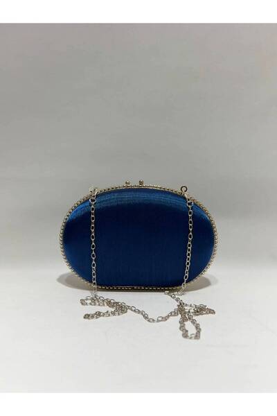 womenacs Navy Blue Color Satin Fabric Material Design Evening Dress Clutch Ch...