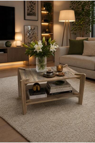 tridihome Modern Orta Sehpa MDF Vidasız Kurulum Geçmeli Tasarım Çift Raflı