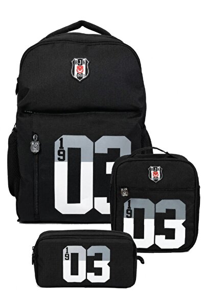 Beşiktaş Boy's Triple Primary School School Bag Set - 1903 Printed (Gray - Bl...