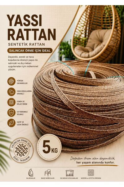 Mady Aksesuar Sentetik Yassı Rattan Şerit - Salıncak Örme ve Tamir İpi - 5 Kg...